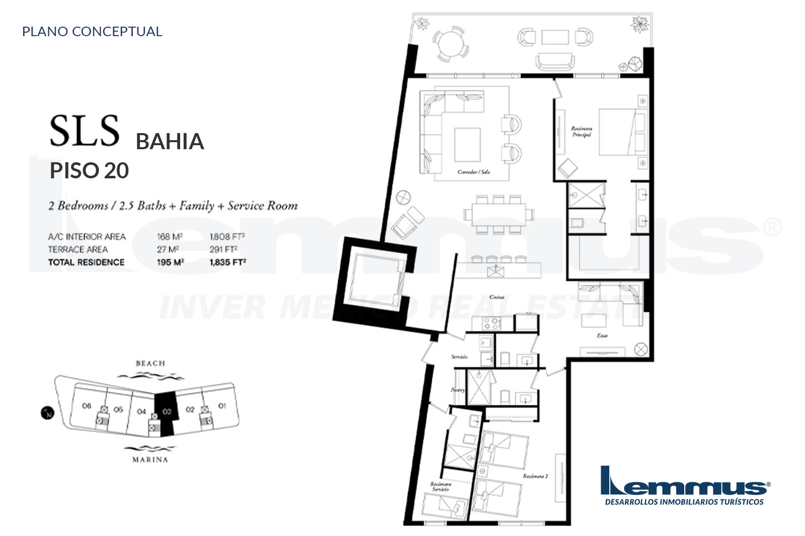 Departamento SLS Bahia, Nivel 20, Cancún  